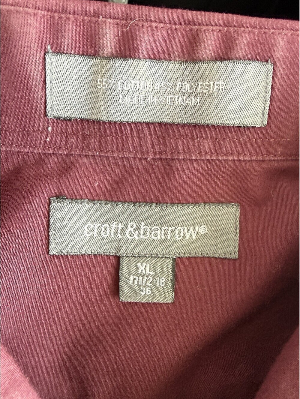 Croft & Barrow XL 17.5-18/36 Red Wrinkle Free Long Sleeve Dress Shirt - Picture 2 of 6